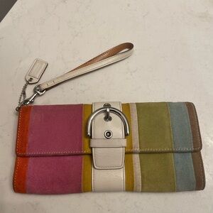 Coach suede multi coloured wristlet handbag wallet